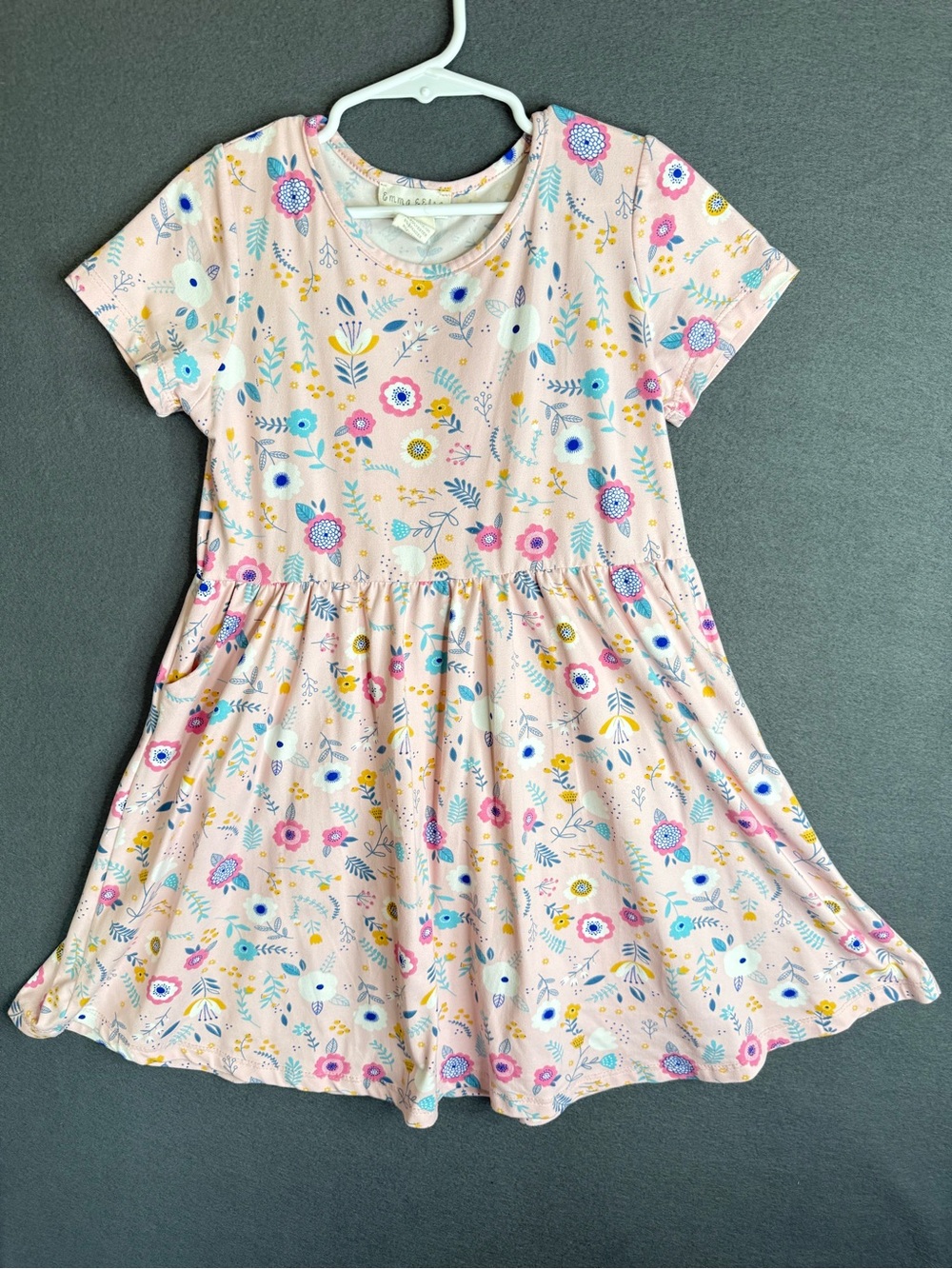 Emma & Elsa Girls' Pink Floral Short-Sleeve Pocket Dress Size 6X